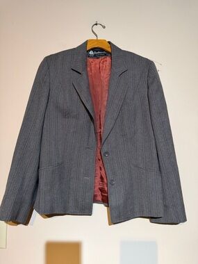 Gray Pinstripe Women's Blazer with Red Lining